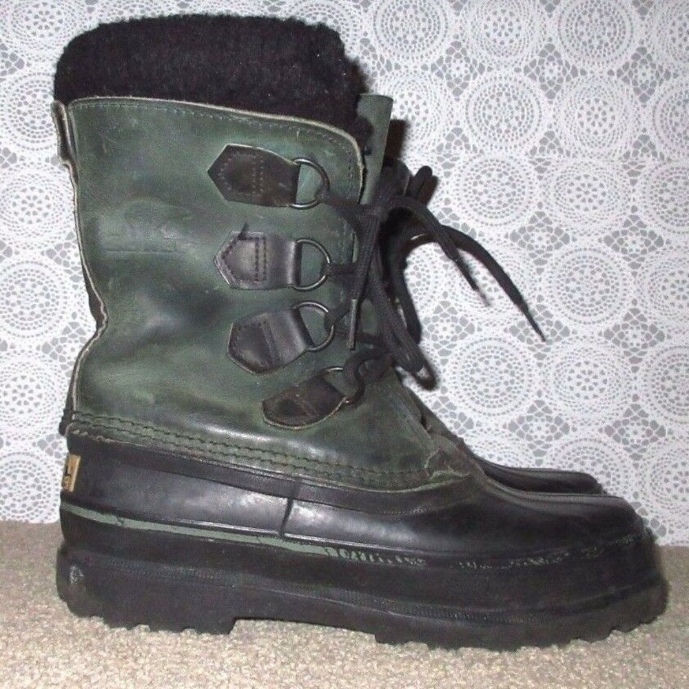 Women's 6 Sorel CARIBOU Green Leather Rubber Boots